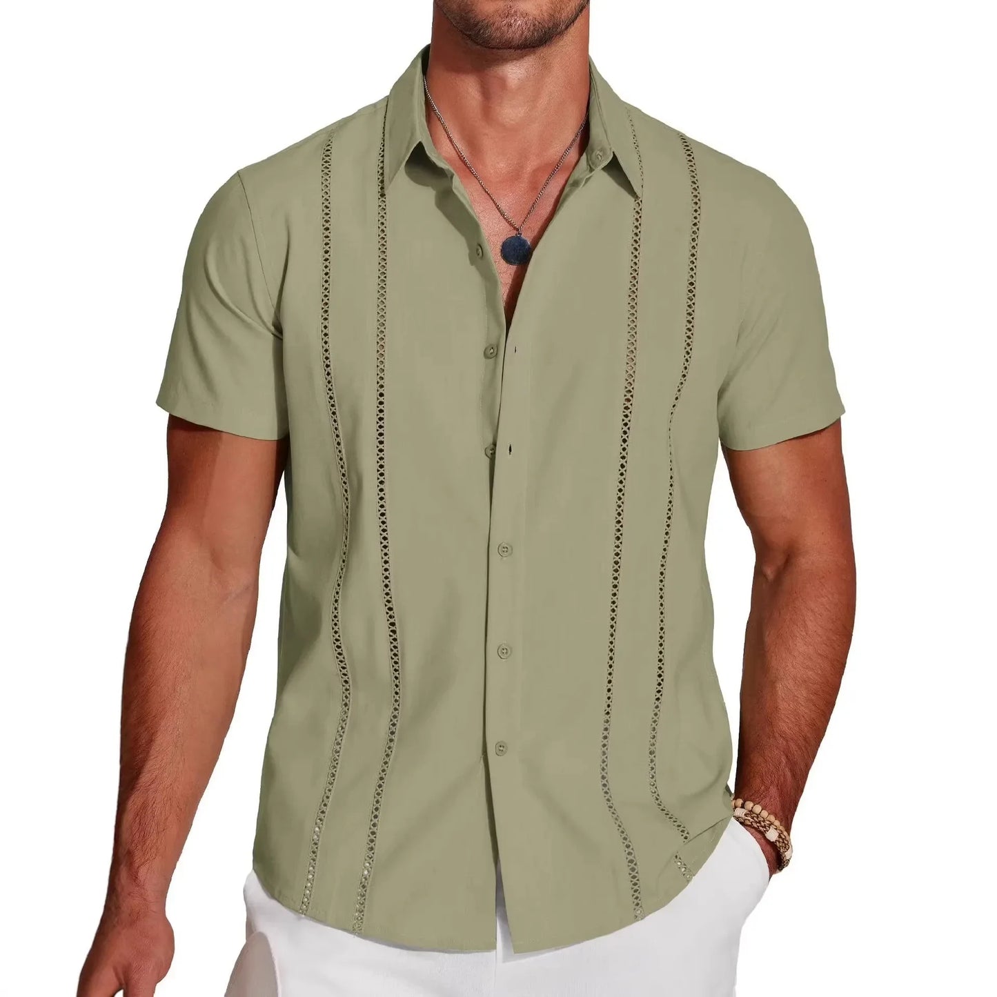 Camisa Kaedon™ com Linhas Verticais de Efeito Metálico e Visual de Alto Padrão