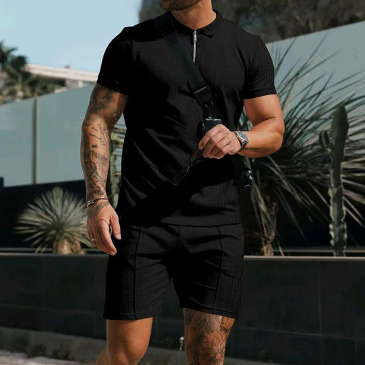 Conjunto Pietro™ em Malha Texturizada Premium com Camisa Gola Polo de Zíper