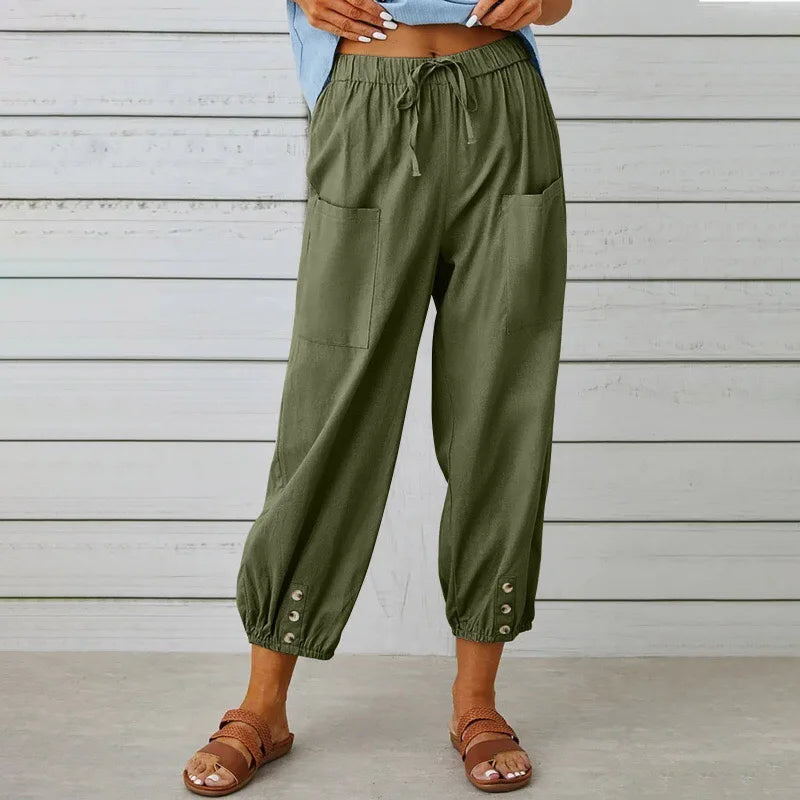[COMPRE 1 E LEVE 2] Calça Kobe™ em Linho de Algodão com Bolsos Frontais e Cordão Ajustável