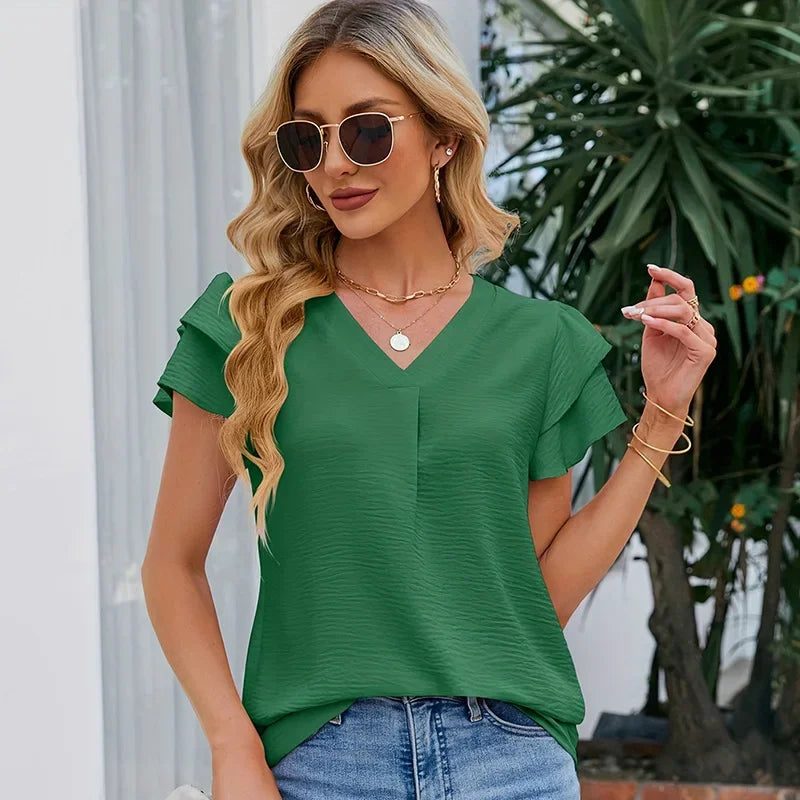 Blusinha Poliana™ com Manga em Camadas e Dobra Frontal