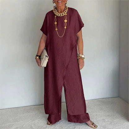 Conjunto Aurenya™ Com Túnica Assimétrica e Pantalona Fluida