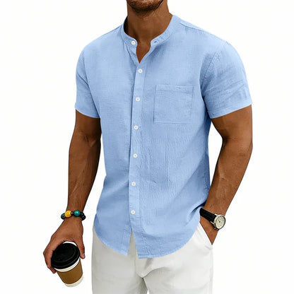 [COMPRE 1 E LEVE 2] Camisa Montese™ Em Linho de Algodão Com Gola Mandarim