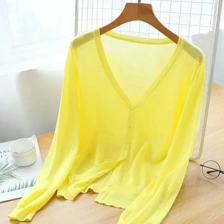 Blusinha Estilo Cardigan AmeliaSunset™ - Moda Verāo Outono com Frescor e Proteção UV