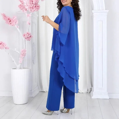 Conjunto Aurevielle™ Com Blusa em Camadas Assimétricas e Calça Pantalona