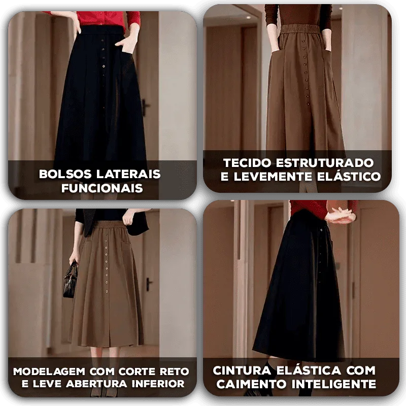 Saia Marlene™ em Malha Estruturada com Cintura Elástica / Liberdade, Charme e Versatilidade em Uma Só Peça!