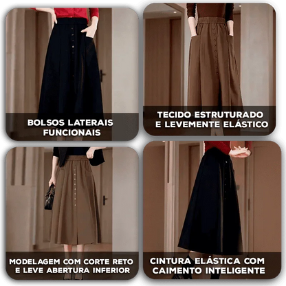 Saia Marlene™ em Malha Estruturada com Cintura Elástica / Liberdade, Charme e Versatilidade em Uma Só Peça!