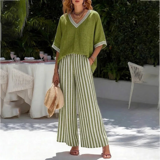 Conjunto Calenne™ em Linho de Algodão com Contraste Elegante