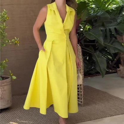Vestido Bella Polo™ em Linho de Algodão com Gola Elegante / Sofisticação e Conforto para Dias de Verão!