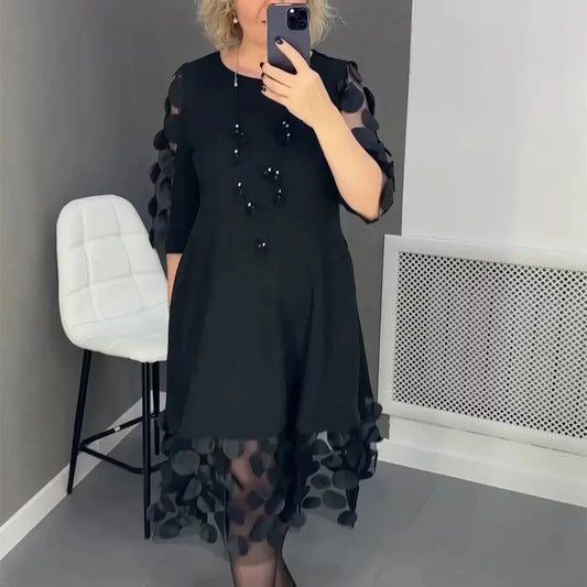 Vestido Elegance Poá™ em Popelina de Algodão com Tule Detalhado / Sofisticação e Charme em Cada Detalhe!