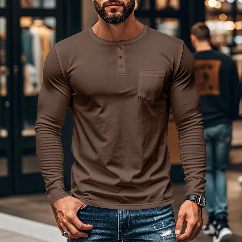 Camisa Manga Longa Northline™ Com Gola Henley e Modelagem Ajustada
