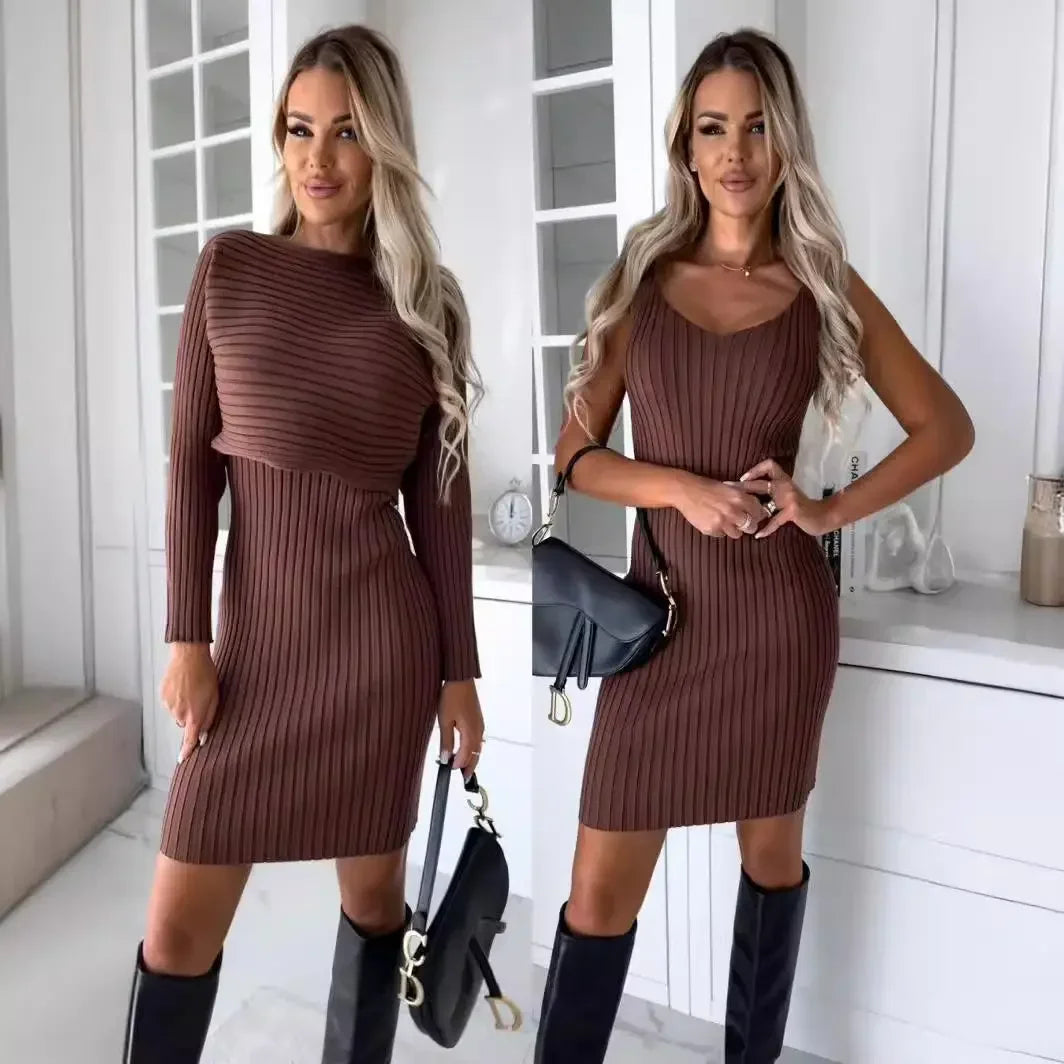 Conjunto Virginia Royale™ com Vestido Minimalista e Top Manga Longa