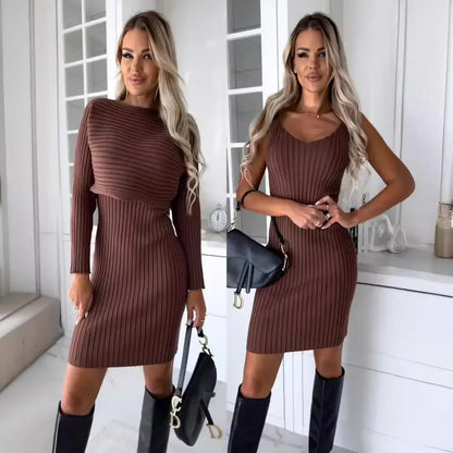 Conjunto Virginia Royale™ com Vestido Minimalista e Top Manga Longa