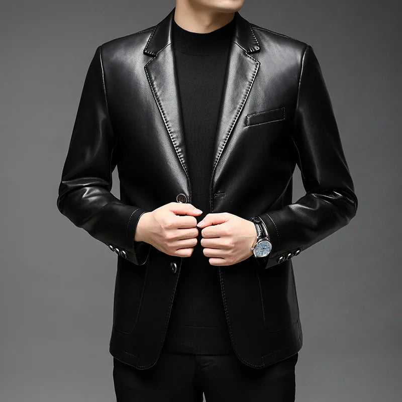 Jaqueta Mikkel™ Estilo Blazer em Couro Premium com Design Minimalista