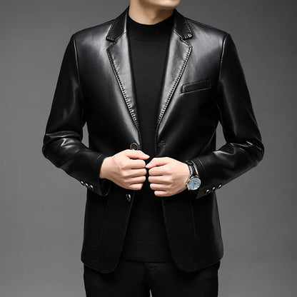 Jaqueta Mikkel™ Estilo Blazer em Couro Premium com Design Minimalista