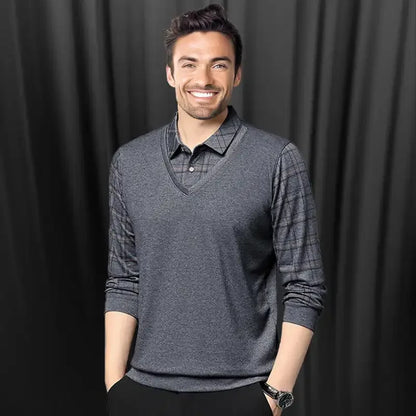 Camisa Harper™ com Design de Camada Dupla e Manga Xadrez / Modernidade e Estilo em Sintonia Perfeita