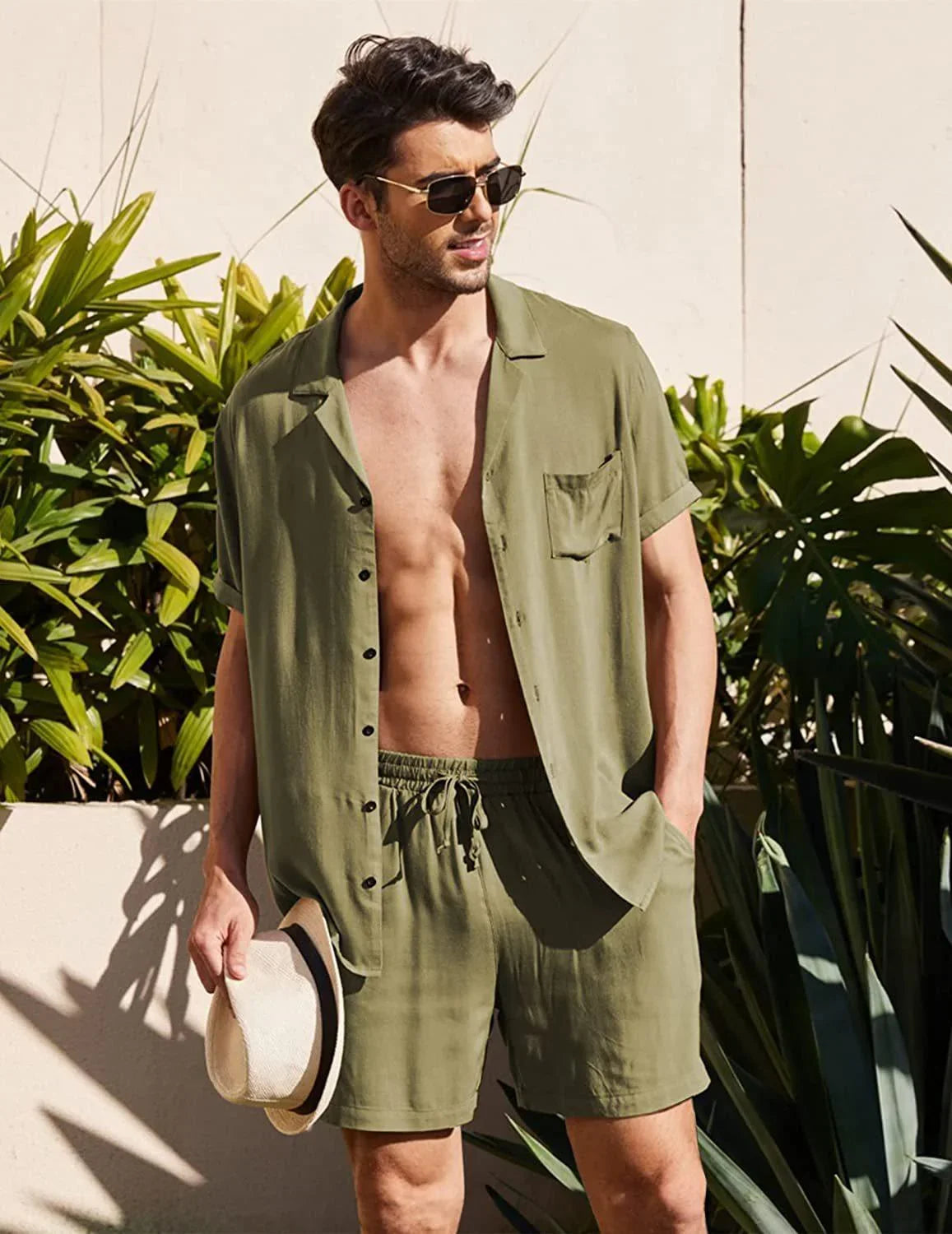 Conjunto Praiano Camisa Manga Curta + Shorts / Top Verão 22/23