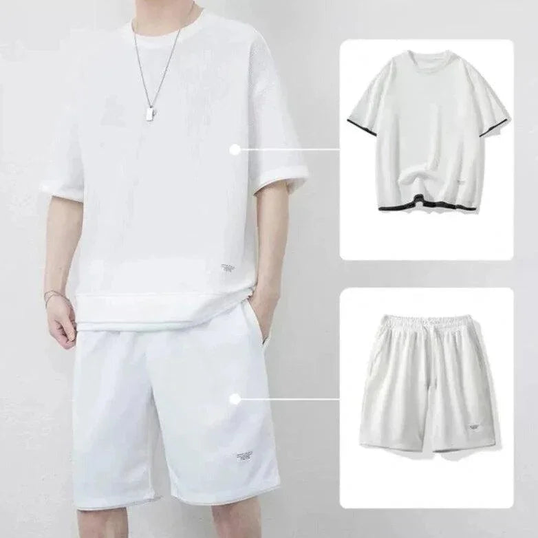 Conjunto Unissex CoolBreeze™ em Seda Gelo com Camiseta + Shorts
