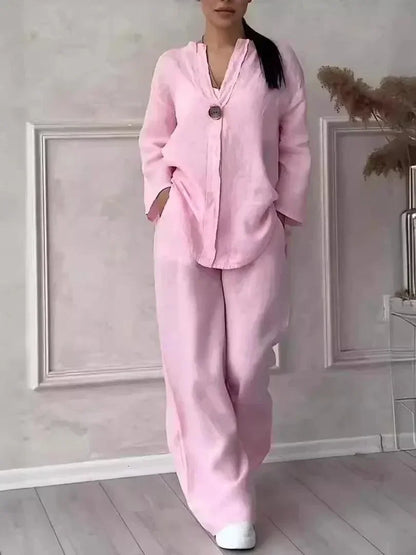 Conjunto Analiz™ em Viscose com Botão Decorativo / Elegância Minimalista com Conforto Atemporal para Todas as Estações!