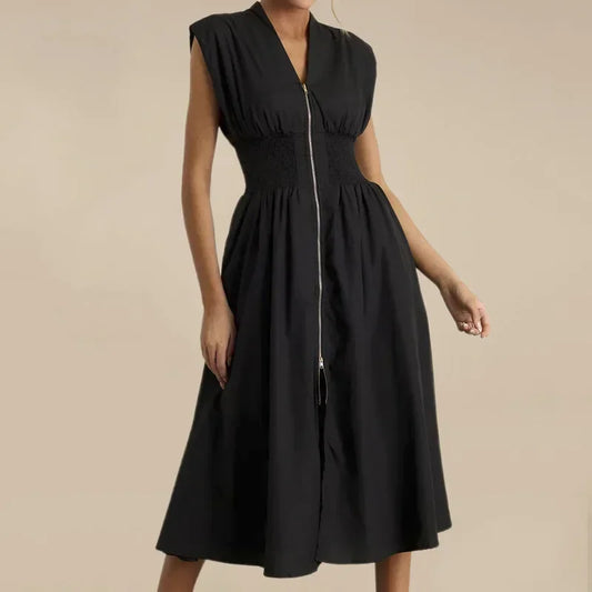 Vestido Valenza™ em Sarja Premium com Cintura Marcada / Corte Preciso, Silhueta Imponente e Estilo Contemporâneo!