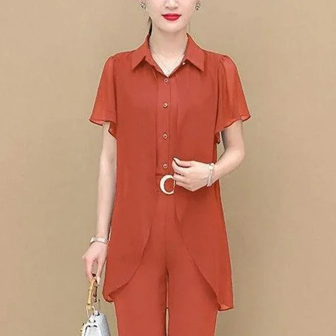 Conjunto Abravanel™ de Camisa com Cardigã Sobreposto + Calça Alfaiataria /  Elegância Atemporal para a Mulher Moderna!