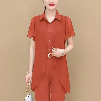 Conjunto Abravanel™ de Camisa com Cardigã Sobreposto + Calça Alfaiataria /  Elegância Atemporal para a Mulher Moderna!