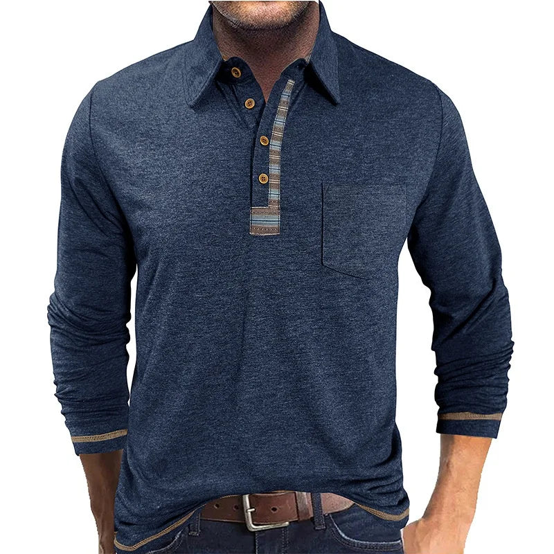 Camisa Manga Longa Bellford™ com Gola Polo em Contraste e Caimento Ajustado