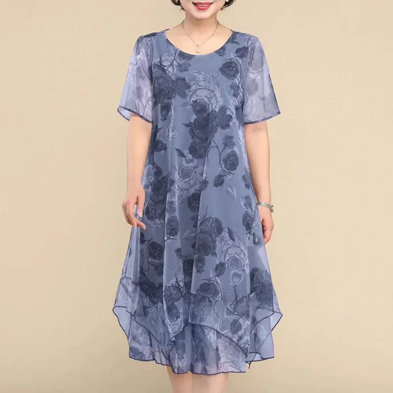 Vestido Floral Nice™ em Chiffon Premium com Dupla Camada e Barra Assimétrica