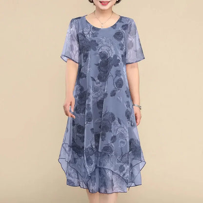 Vestido Floral Nice™ em Chiffon Premium com Dupla Camada e Barra Assimétrica
