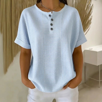Blusa Euddora™ Com Listras Delicadas e Botões Frontais