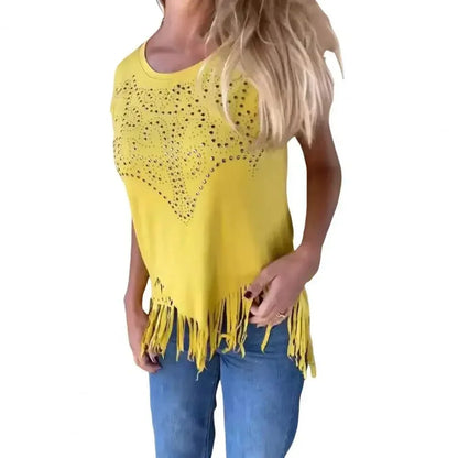 [COMPRE 1 E LEVE 2] Blusa Daisy™ em Popelina Leve com Detalhes de Strass e Franjas / Um Toque Country Moderno para o Seu Estilo!
