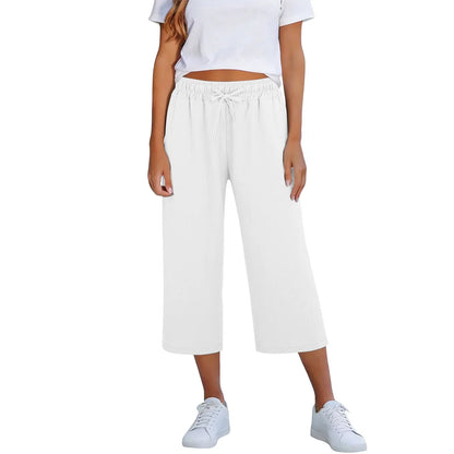 Calça Lisia™ Pantacourt em Linho de Algodão com Cintura Elástica e Cordão Ajustável / Conforto Leve Para Usar Todos Os Dias!