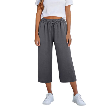 Calça Lisia™ Pantacourt em Linho de Algodão com Cintura Elástica e Cordão Ajustável / Conforto Leve Para Usar Todos Os Dias!