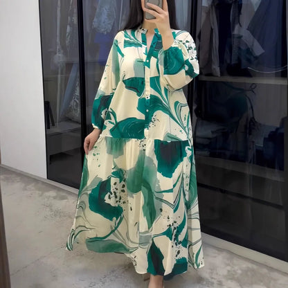 Vestido Longo Yumi™ em Viscose Premium com Fechamento Frontal de Botões