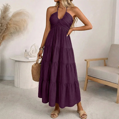 Vestido Solara Breeze™ Com Decote Halter e Saia Ampla em Camadas