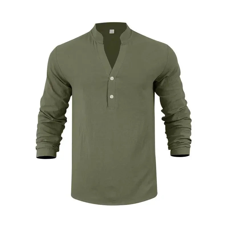 Camisa Orvian™ em Linho Premium com Gola Henley minimalista