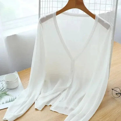 Blusinha Estilo Cardigan AmeliaSunset™ - Moda Verāo Outono com Frescor e Proteção UV
