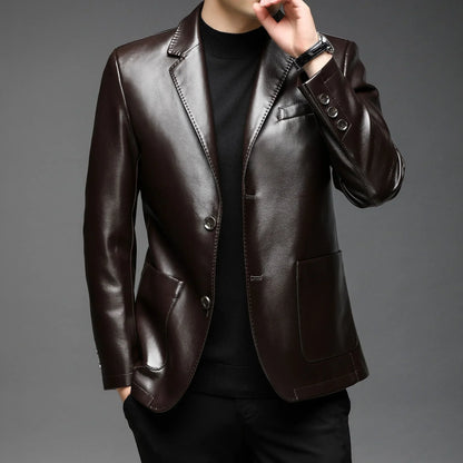 Jaqueta Mikkel™ Estilo Blazer em Couro Premium com Design Minimalista