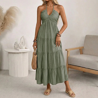 Vestido Solara Breeze™ Com Decote Halter e Saia Ampla em Camadas