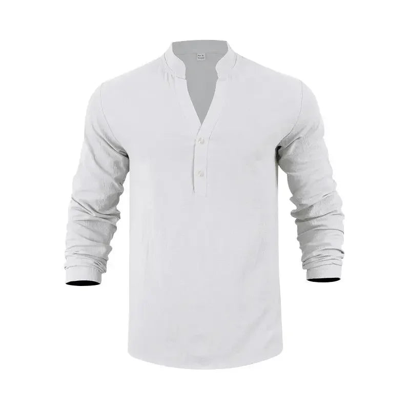 Camisa Orvian™ em Linho Premium com Gola Henley minimalista
