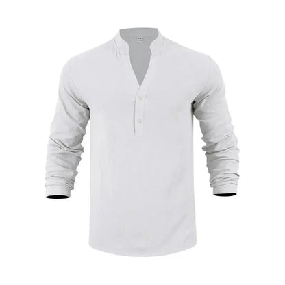 Camisa Orvian™ em Linho Premium com Gola Henley minimalista