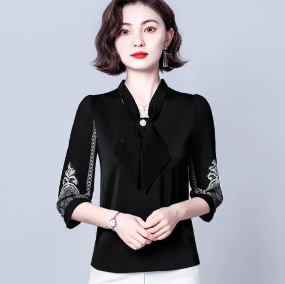 Blusinha Adele™ Em Chiffon com Laço - Elegância da Moda Urbana na Primavera e Verão de 2024.