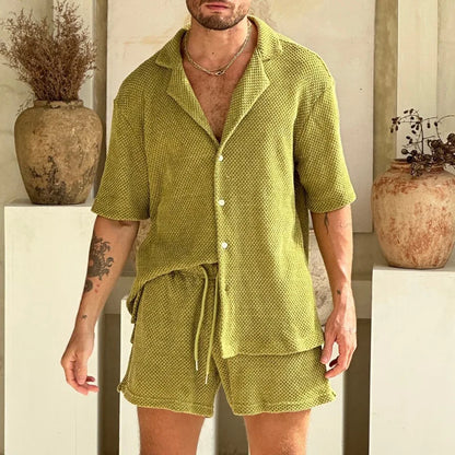 Conjunto Hampton™ com Camisa Resort e Short de Malha Texturizada / Presença casual com acabamento premium