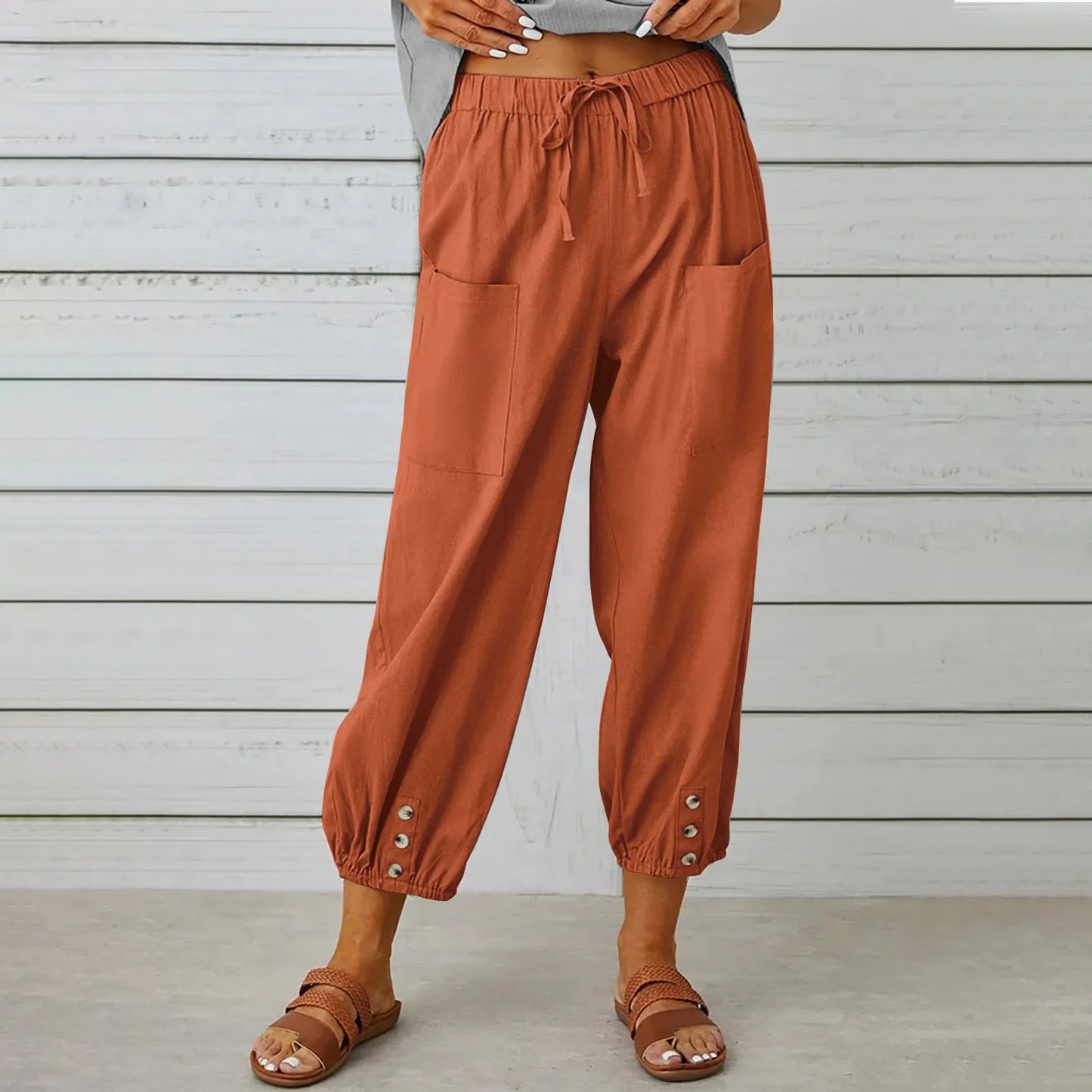 [COMPRE 1 E LEVE 2] Calça Kobe™ em Linho de Algodão com Bolsos Frontais e Cordão Ajustável