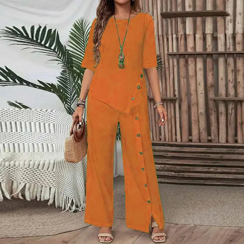 Conjunto Celinor™ Com Blusa Fluida e Calça Pantalona