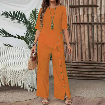 Conjunto Celinor™ Com Blusa Fluida e Calça Pantalona