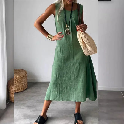 Vestido Malaya™ em Linho de Algodão com Estilo Minimalista / Toque Suave e Caimento Fluido para Máximo Conforto!
