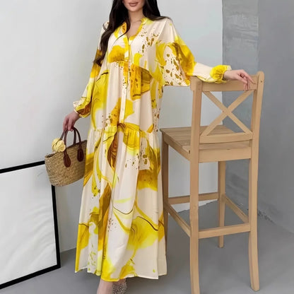 Vestido Longo Yumi™ em Viscose Premium com Fechamento Frontal de Botões