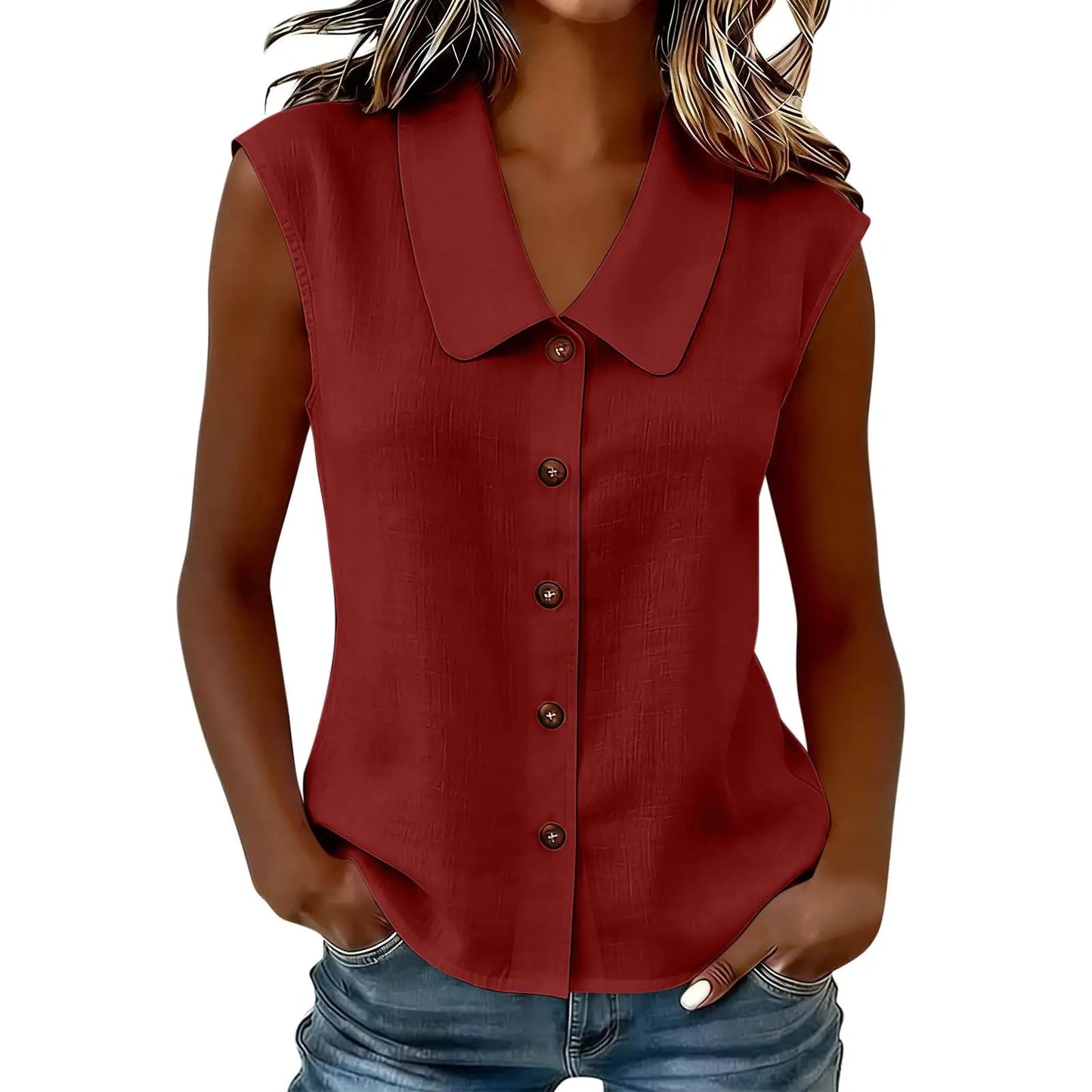 [COMPRE 1 E LEVE 2] Camisa Celinea™ em Linho de algodão Com Gola Elegante e Botões Frontais / Leveza Que Combina Com Tudo