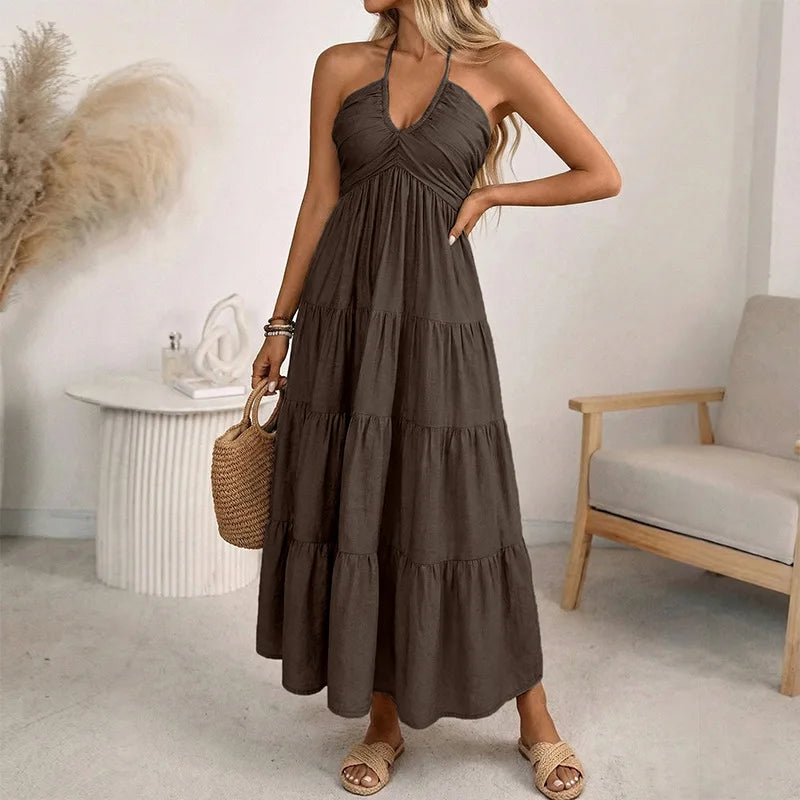 Vestido Solara Breeze™ Com Decote Halter e Saia Ampla em Camadas