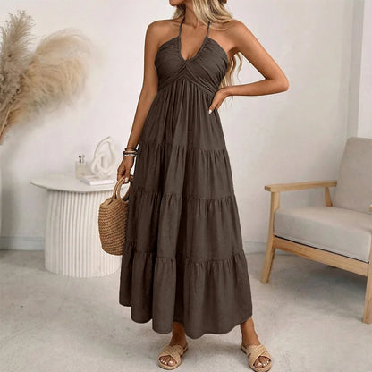 Vestido Solara Breeze™ Com Decote Halter e Saia Ampla em Camadas